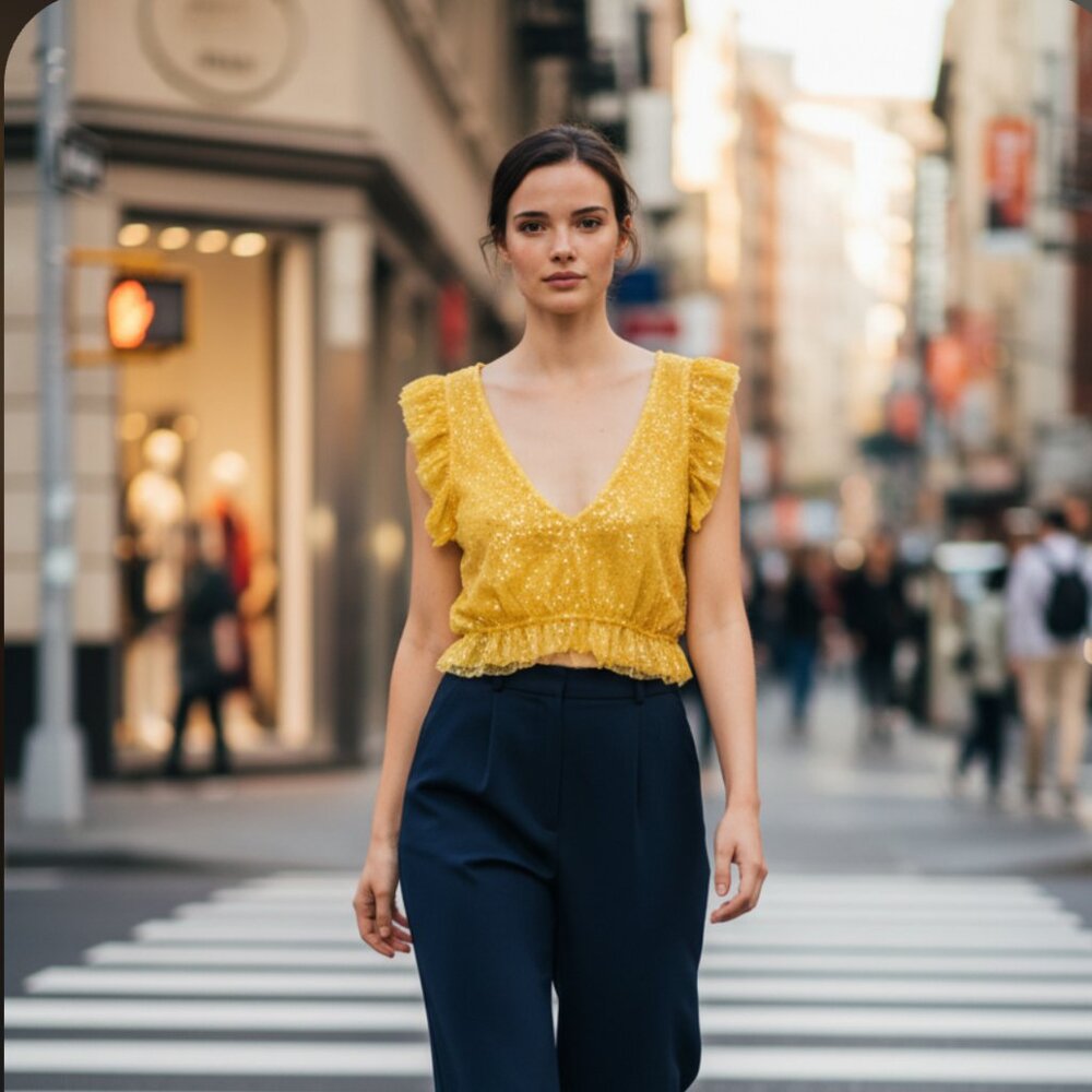 Zara Yellow Sequin Top, Size Small
